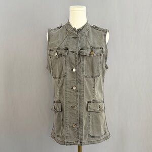 J Brand Silver Fox Sleeveless Denim Jacket With Distressed Back Slits